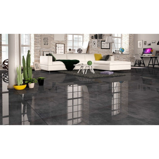 Reflections Polished Dark Grey Black Mirror High Gloss Rectified 75x75 Floor And Wall