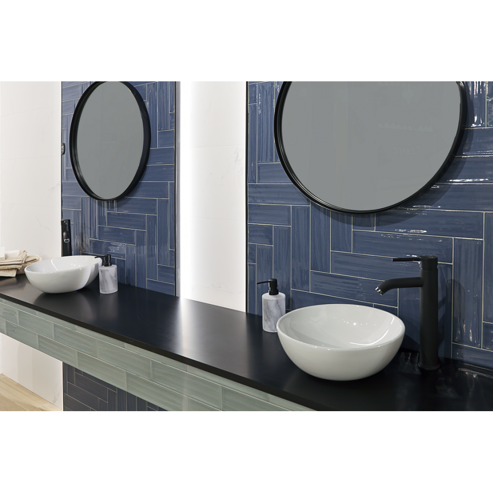 Journey Blue Rippled 7.5cmx30cm Ceramic Kitchen And Bathrooms Tiles