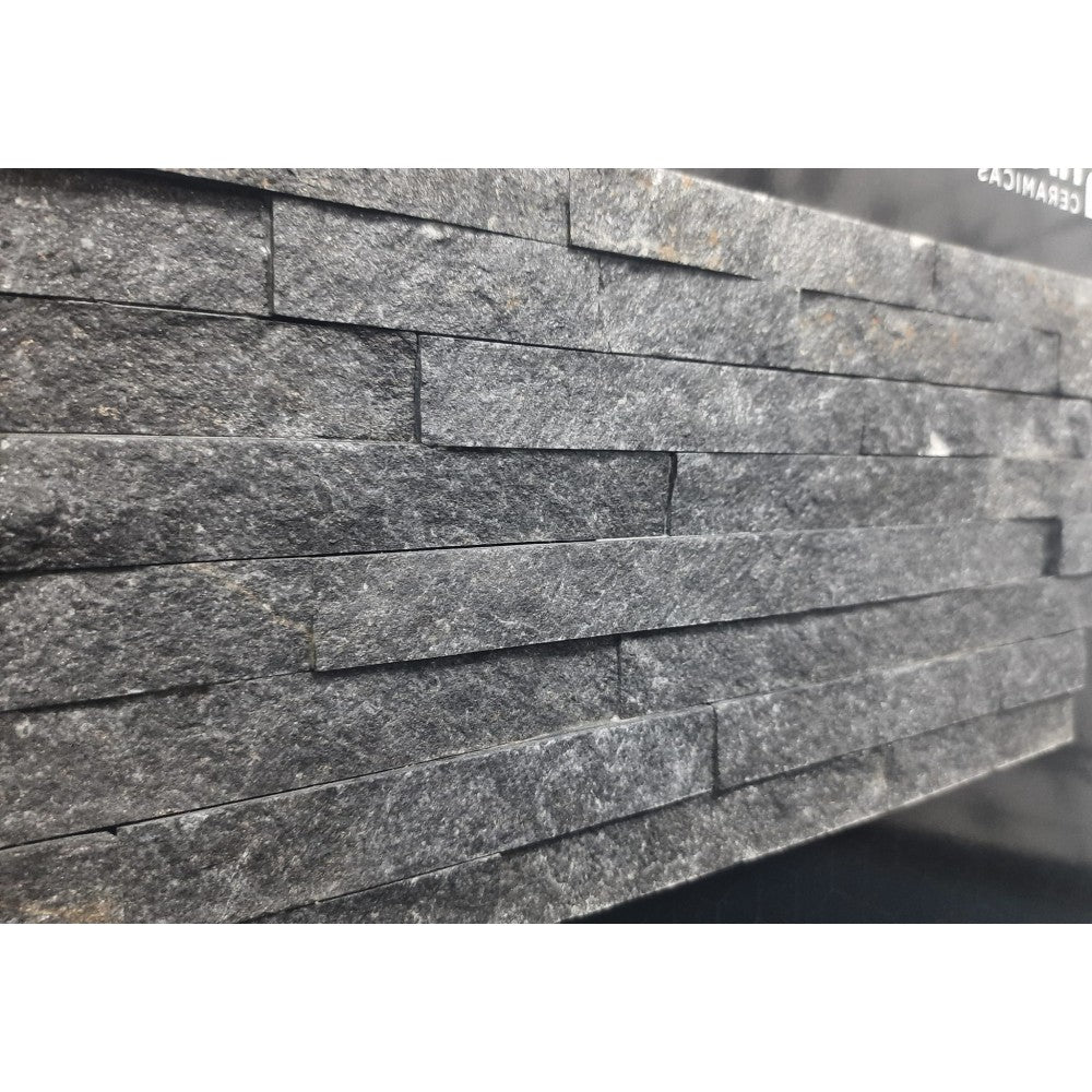 Black Sparkle Slate Natural Stone Splitface Feature Tiles 10cm x 46cm