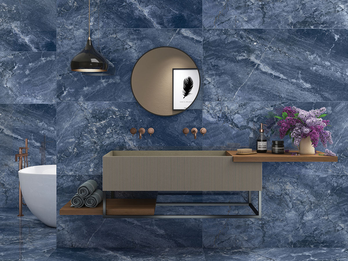 Sapphire Polished Blue Copper Large Wall And Floor Porcelain Tiles 60cmx120cm