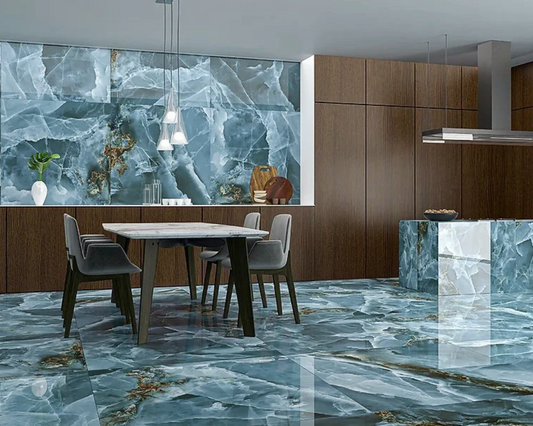 Onyx 3d imitation Blue Green Polished Copper Large Wall And Floor Porcelain Tiles 60cmx120cm