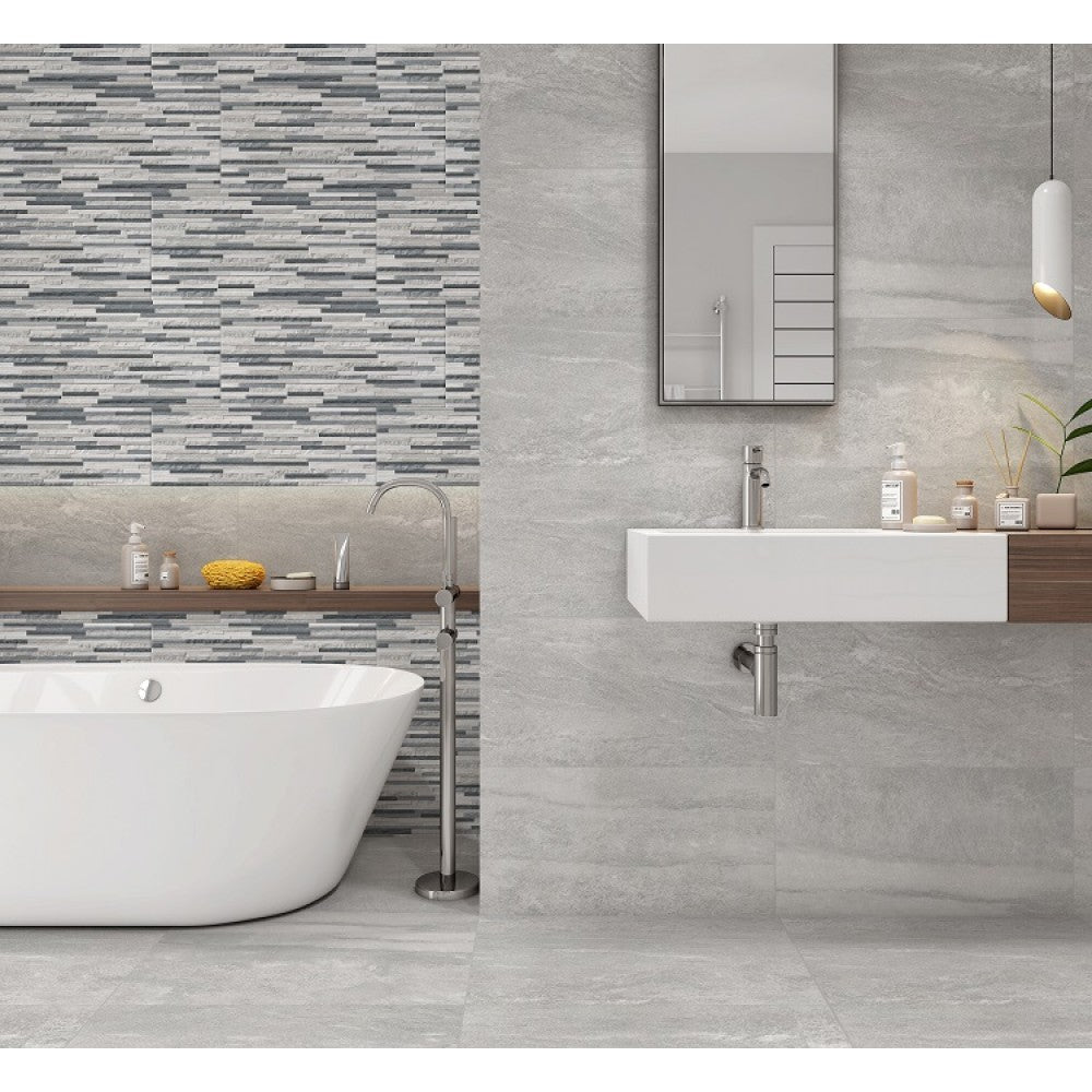 Cliff Splitface Feature Grey Wall And Floor Porcelain Tiles 30cmx60cm