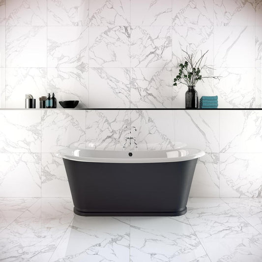Tironian HD Large Carrara Marble Grey Polished Wall And Floor Porcelain Tiles 60cmx60cm
