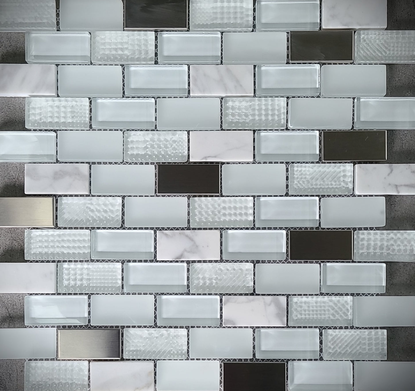 G Stone Grey Marble, Quartz and Glass mix tile Mosaic 28cmx30cm