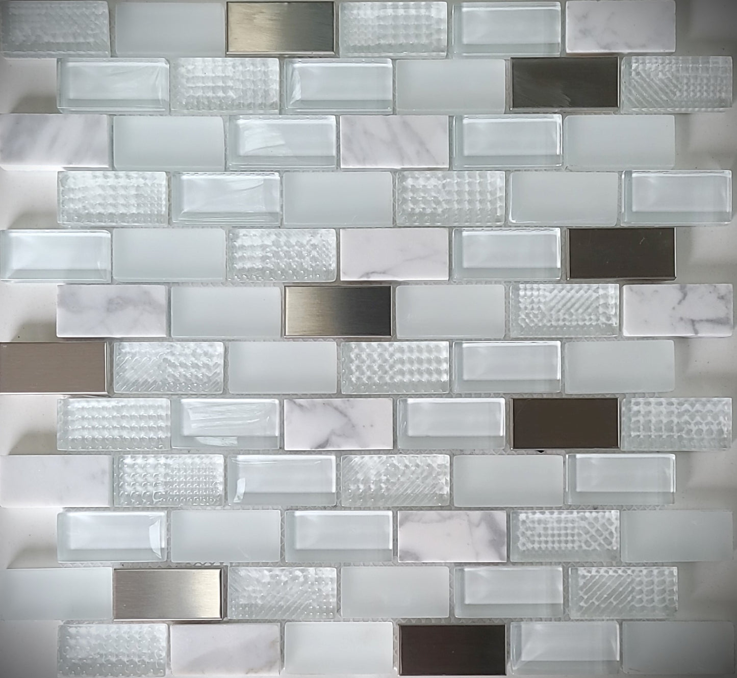 G Stone Grey Marble, Quartz and Glass mix tile Mosaic 28cmx30cm