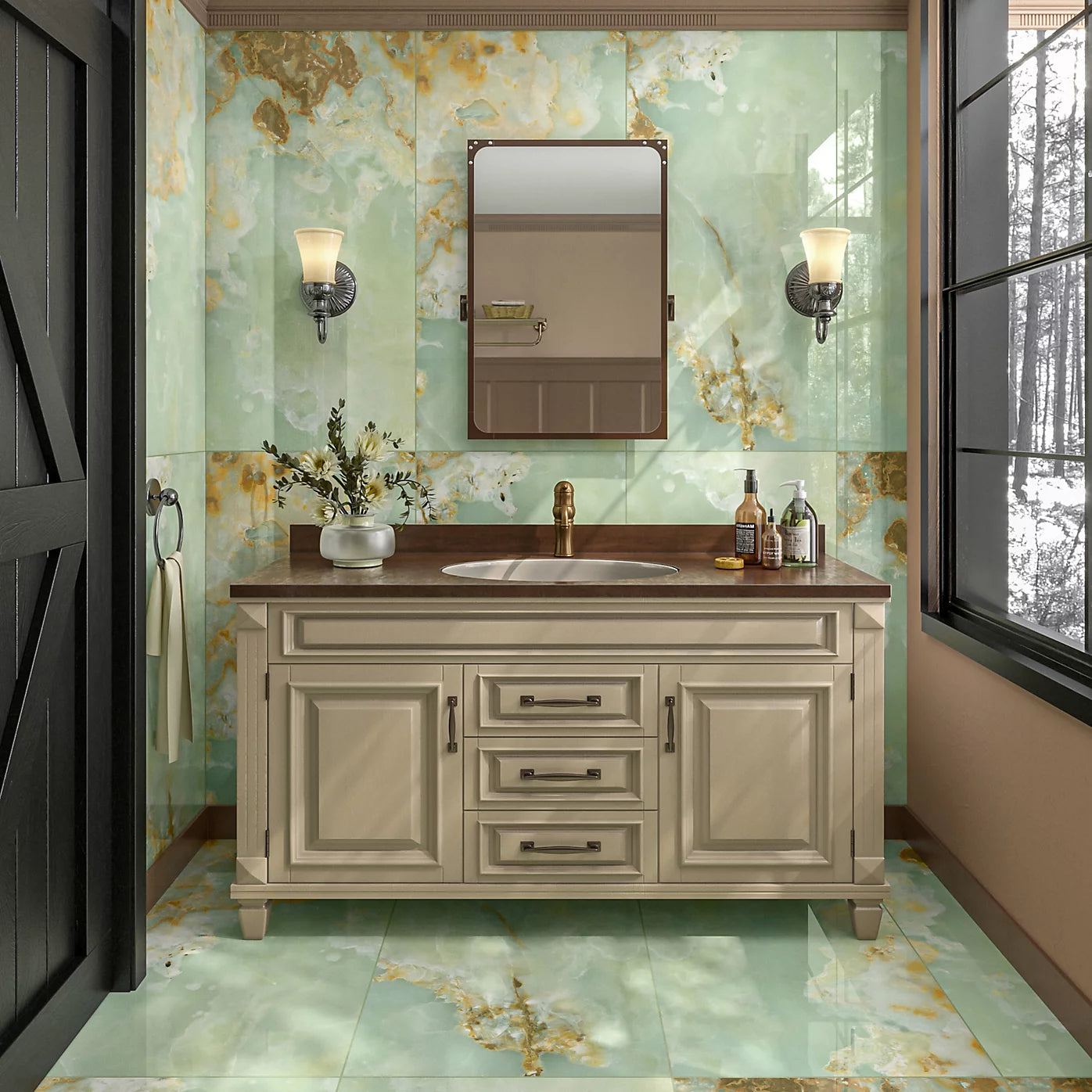 Onyx Ocean Green Marble Polished Wall And Floor Porcelain Tiles 60cmx120cm