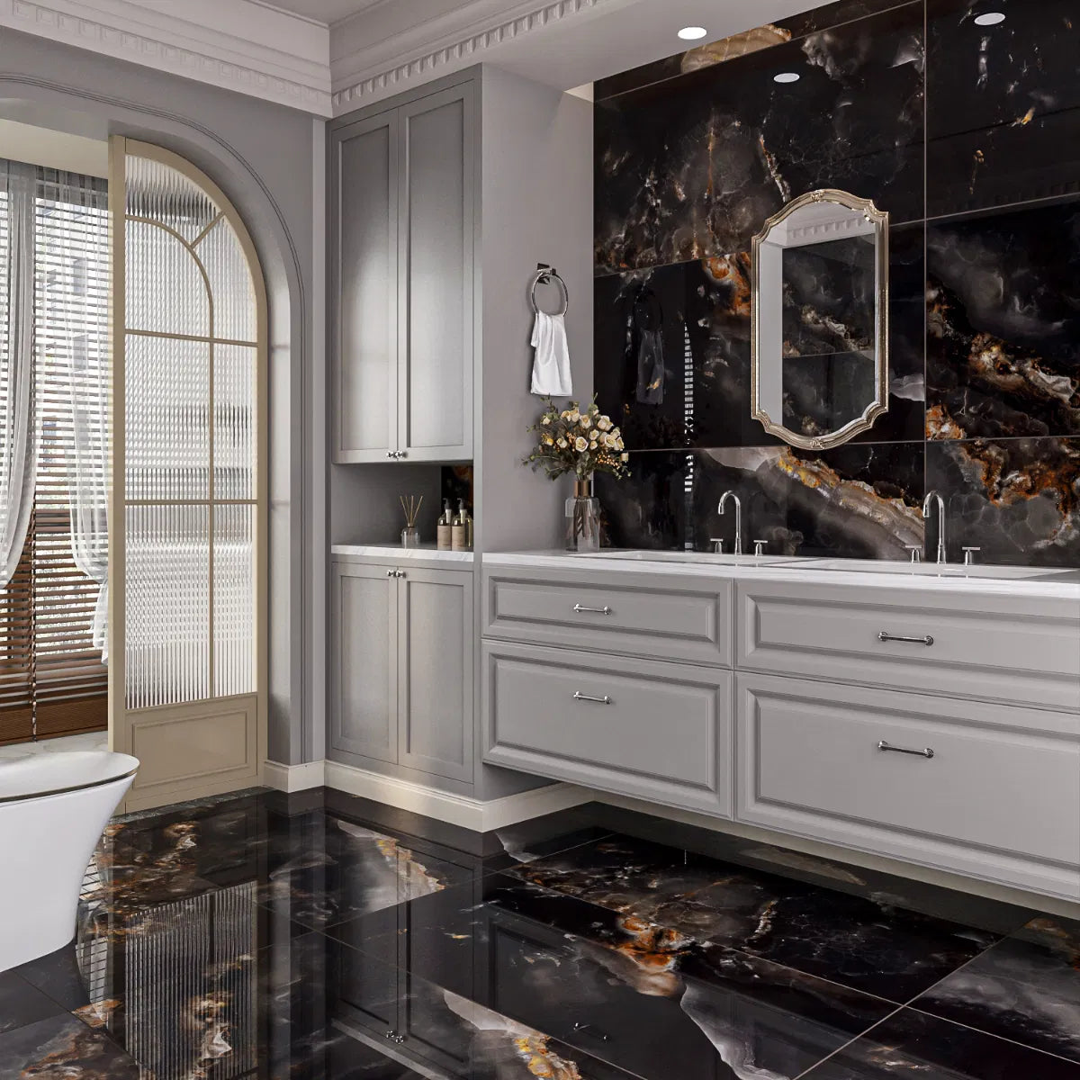 Onyx Opal Black 3d Dark Grey Polished Copper Large Wall And Floor Porcelain Tiles 60cmx120cm