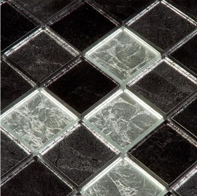 Hong Kong Oriente Silver Black Mix Glass Square Feature Tile Mosaic 30cmx30cm