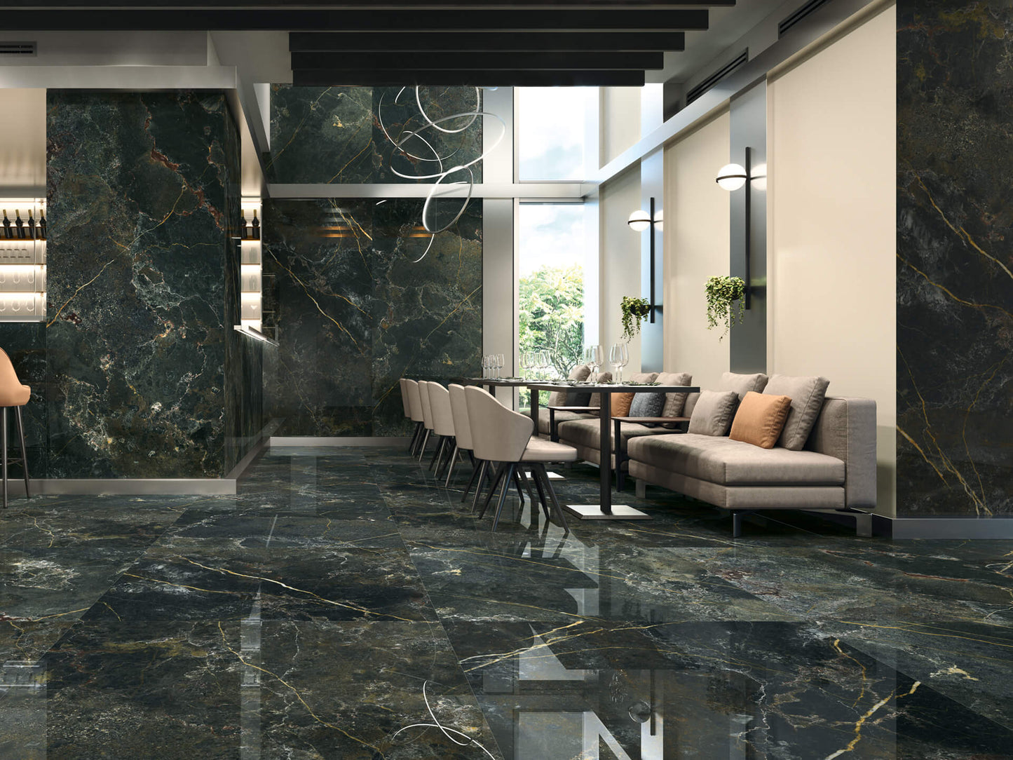 Storia Deep Green Polished Marble Effect Polished Wall And Floor Porcelain Tiles 60cmx120cm