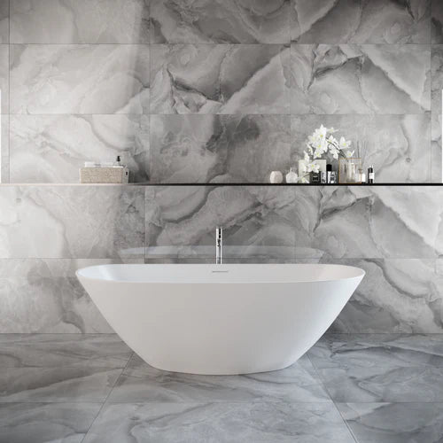 Saba Large Polished Grey Onyx Effect Wall And Floor Porcelain Tiles 60cmx120cm