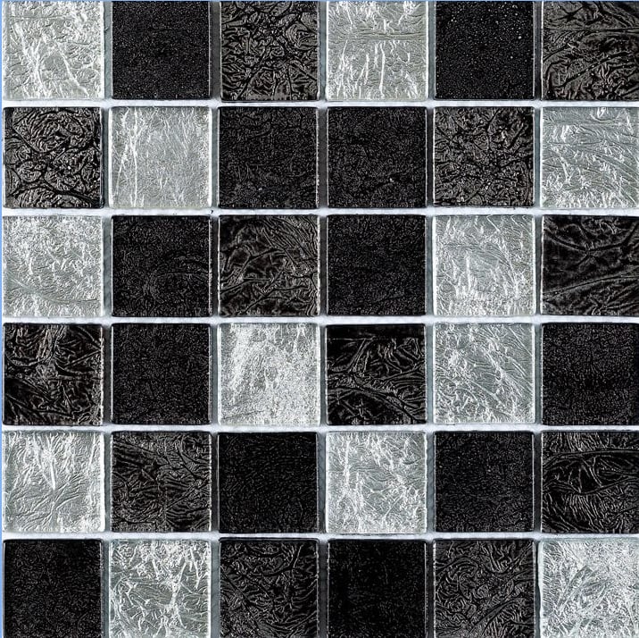 Hong Kong Oriente Silver Black Mix Glass Square Feature Tile Mosaic 30cmx30cm