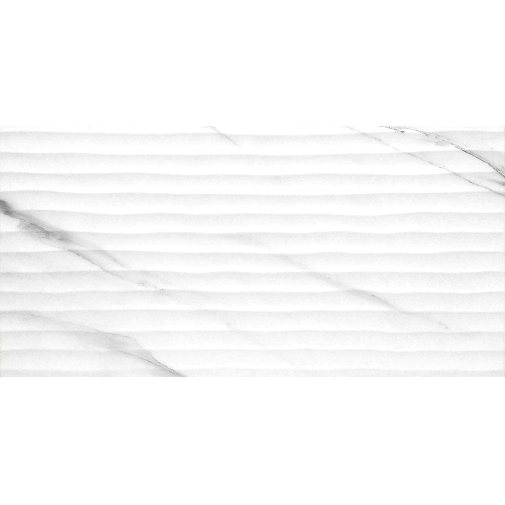 Ashby Wave Decor Carrara Grey Marble Matt Ceramic Wall Tiles 30cmx60cm