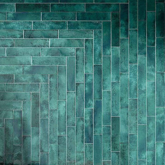 Journey Emerald Green Designer Rippled 7.5cmx30cm Ceramic Kitchen And Bathrooms Tiles