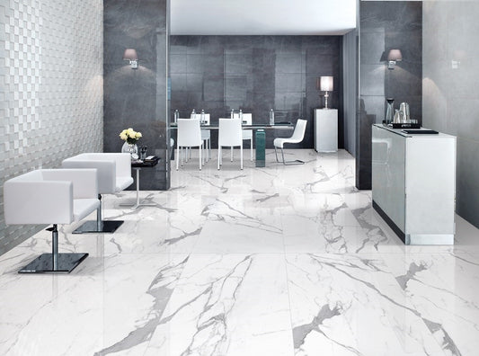 Grande Sketched Carrara Large Polished Marble Off White Grey Wall And Floor Porcelain Tiles 60cmx120cm