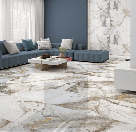 Praia Invisible Gold Marble Polished Wall And Floor Porcelain Tiles 60cmx120cm