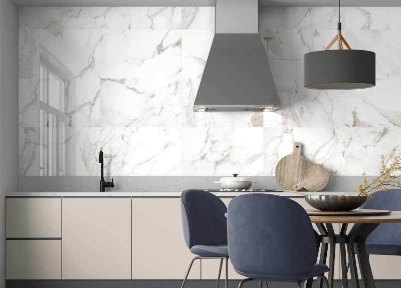 Imperium Wave Carrara Gold Brass Effect Ceramic Shiny Wall Tiles 33cmx55cm