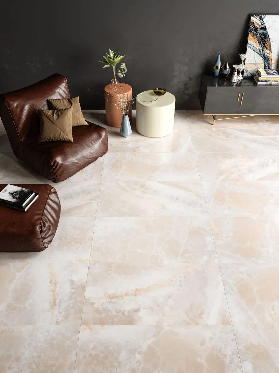 Sunrise Polished Beige Onyx Effect Wall And Floor Porcelain Tiles 60cmx120cm