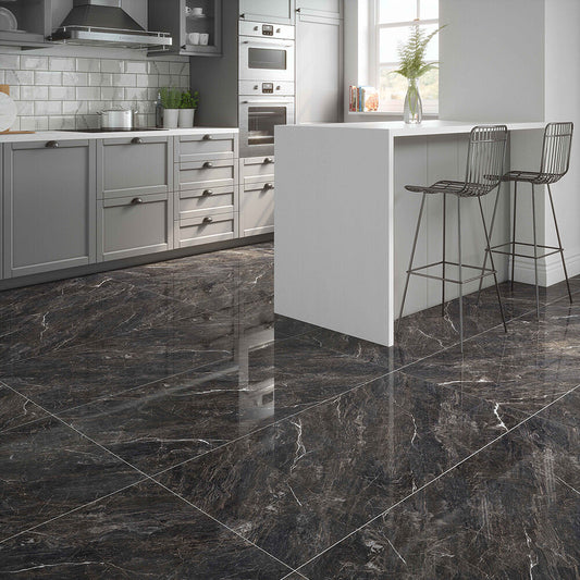 Zarmina Midnight Grey Slate Polished Wall And Floor Porcelain Tiles 60cmx120cm