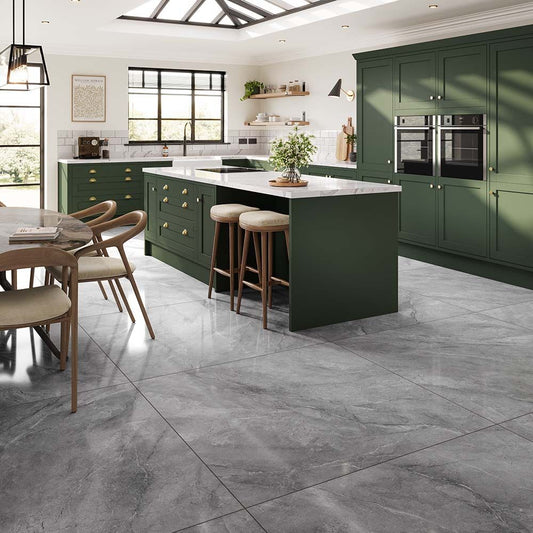Sienna Celine Grey Silver Stone Polished Wall And Floor Porcelain Tiles 90cmx90cm