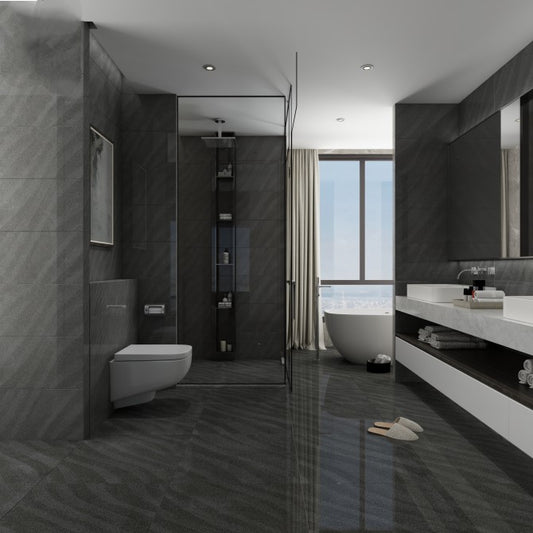Seaboard Sandwaves Dark Grey Polished Wall And Floor Porcelain Tiles 60cmx60cm