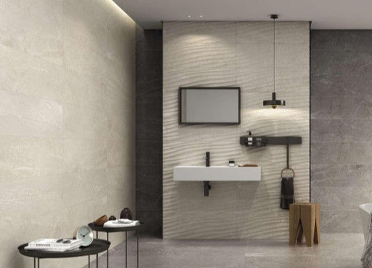 Rhythm Cotton Stone Effect Matt Ceramic Wall Tiles 33cmx55cm