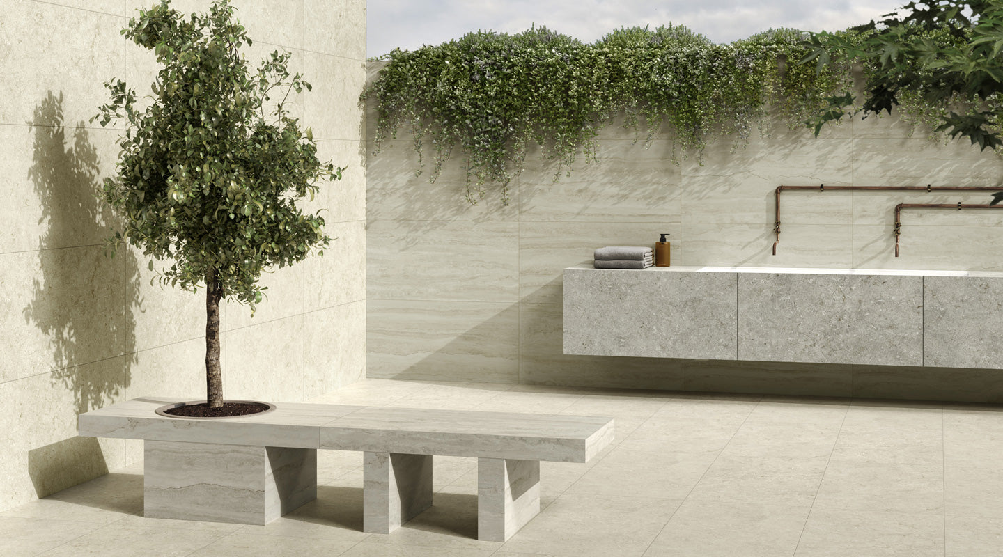 Vitra LightStone Travertine Ivory White Stone Wall And Floor Premium Porcelain Tiles 60cmx120cm