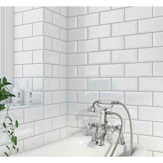 Underground White Metro Gloss Ceramic 10cmx20cm Kitchen Wall Tiles