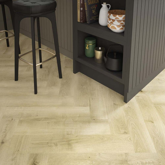 Premium ProLvt Rydal Natural Oak Herringbone 63cm x 12.6cm x 5.2mm Click Flooring