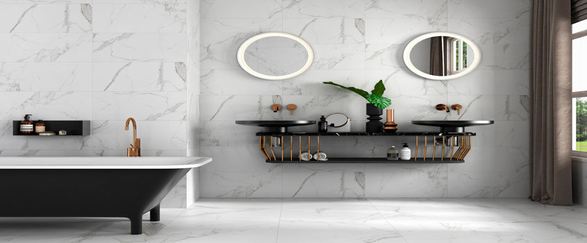 Carrara Marble Grey Gloss Wall And Floor Porcelain Tiles 60cmx60cm