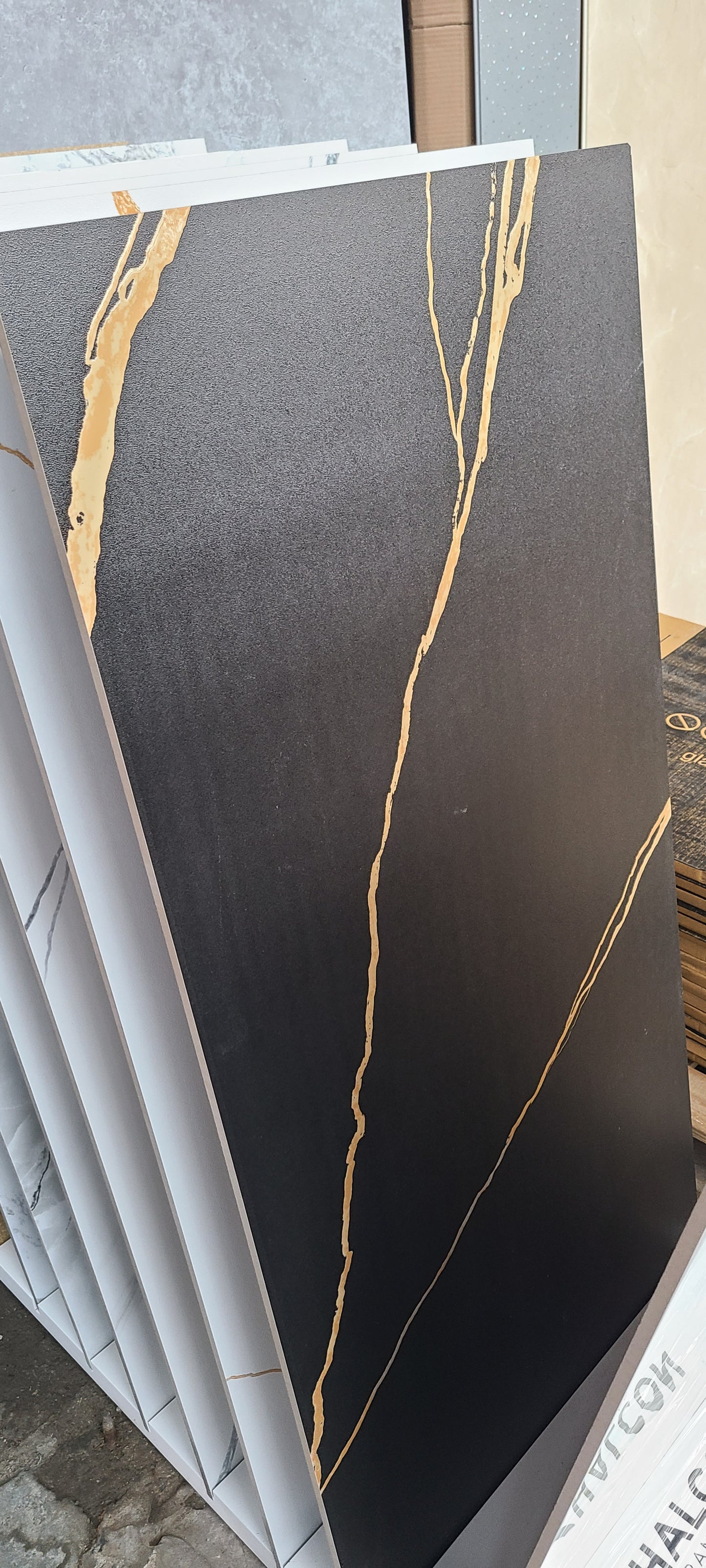 Kosmo Sugar Golden Black Glitter Shimmer Wall And Floor Tiles 60cmx120cm