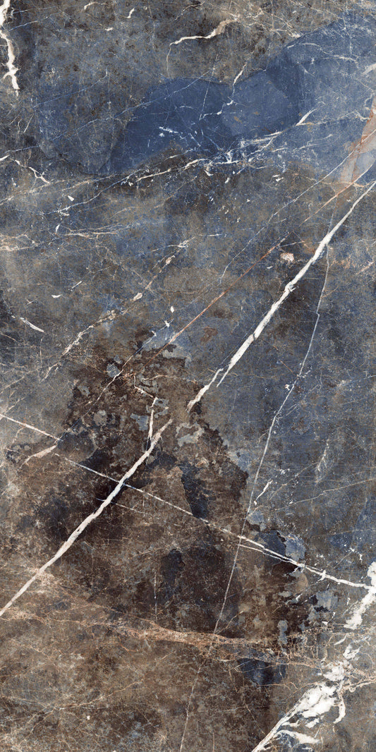 Cassiopeia Deep Blue Polished Brass Large Wall And Floor Porcelain Tiles 60cmx120cm