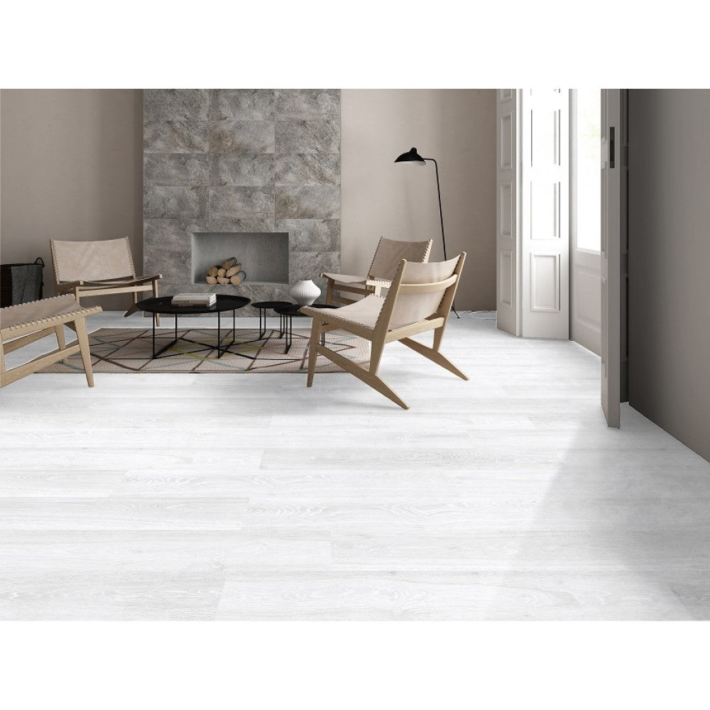 Atlanta Hickory Porcelain Wood Effect Silver White 24CM X 88CM Wall And Floor Tile