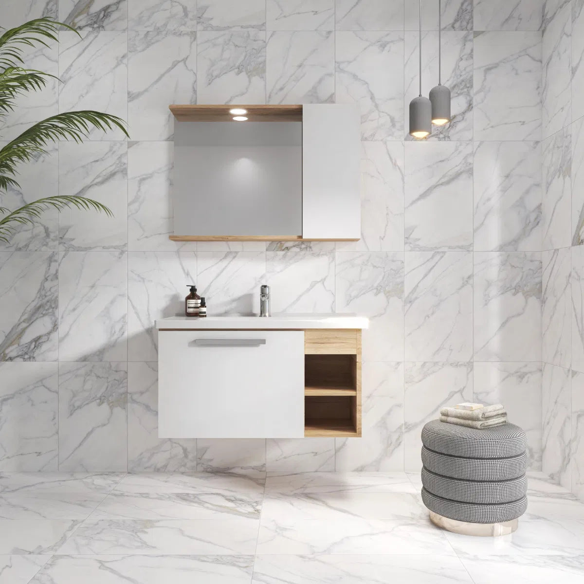 Aurora Carrara Marble Grey Gloss Wall Tiles 30cmx60cm