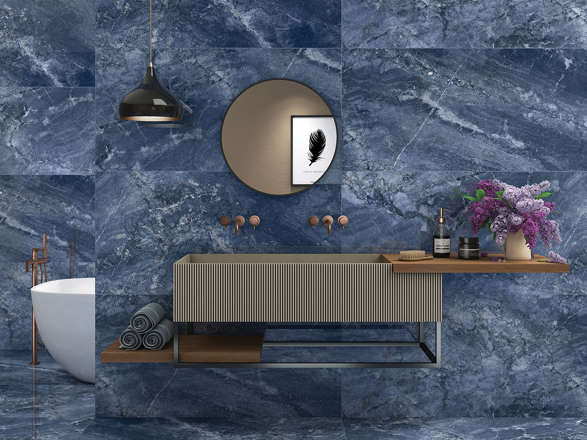 Sapphire Polished Blue Copper Large  Wall And Floor Porcelain Tiles 60cmx120cm