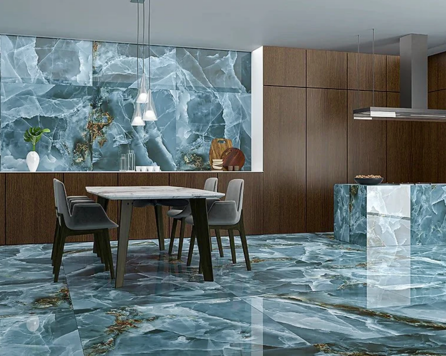 Onyx 3d imitation Blue Polished Copper Large Wall And Floor Porcelain Tiles 60cmx120cm