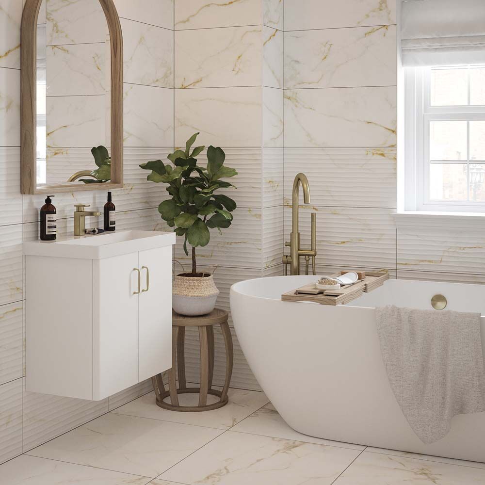 New Calcutta Carrara Gold Marble Matt Wall Tiles 30cmx60cm