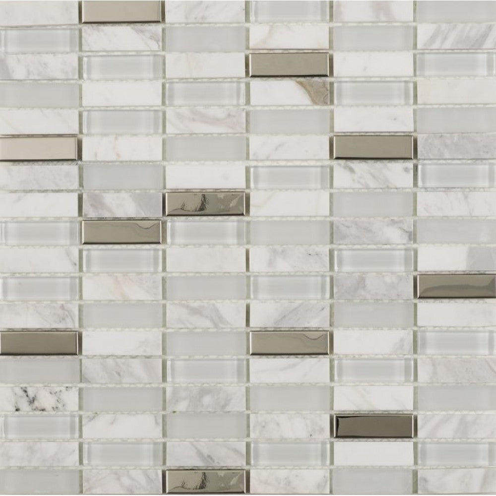 Hutton White Glass, Stone and chrome tile mosaic 30cmx30cm