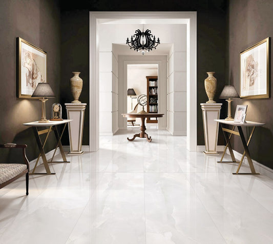 Future Pearl Onyx Bianco Large Polished Latte Cream Wall And Floor Porcelain Tiles 60cmx120cm