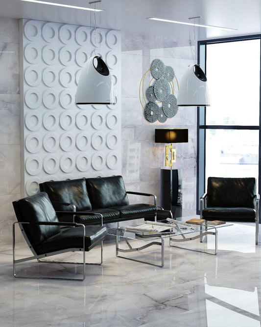 Manhattan Large Polished Grey Onyx Effect Wall And Floor Porcelain Tiles 60cmx60cm