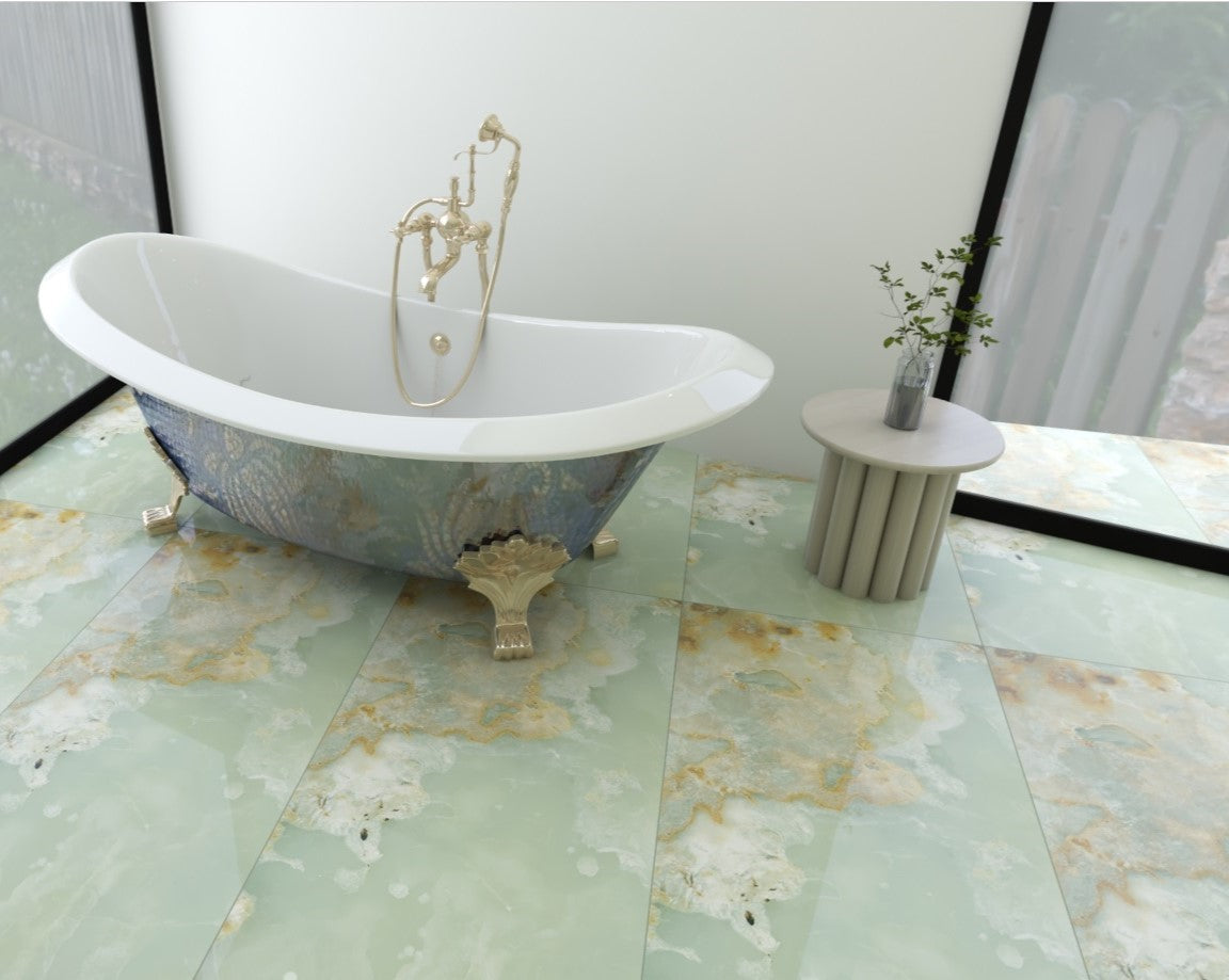 Onyx Ocean Green Marble Polished Wall And Floor Porcelain Tiles 60cmx1 ...