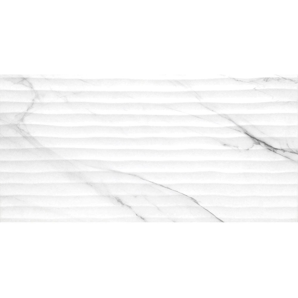 Ashby Wave Decor Carrara Grey Marble Matt Ceramic Wall Tiles 30cmx60cm