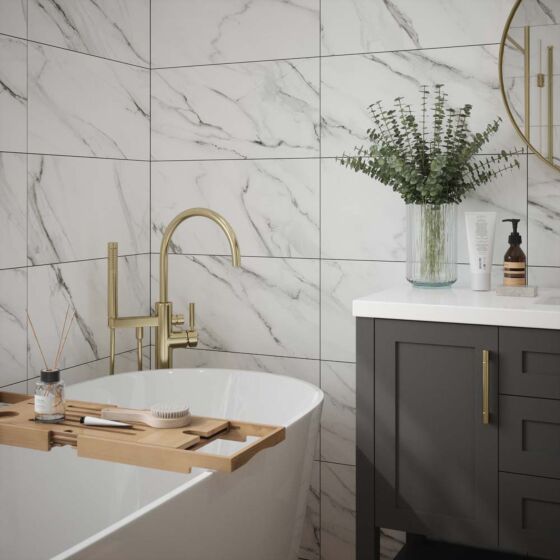 Ashby Wave Decor Carrara Grey Marble Matt Ceramic Wall Tiles 30cmx60cm