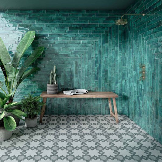 Journey Emerald Green Designer Rippled 7.5cmx30cm Ceramic Kitchen And Bathrooms Tiles