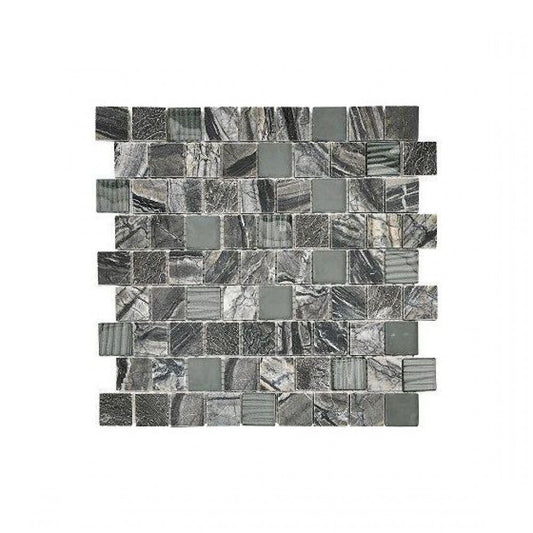 Stone Grey Marble, Quartz and Glass mix tile Mosaic 28cmx30cm