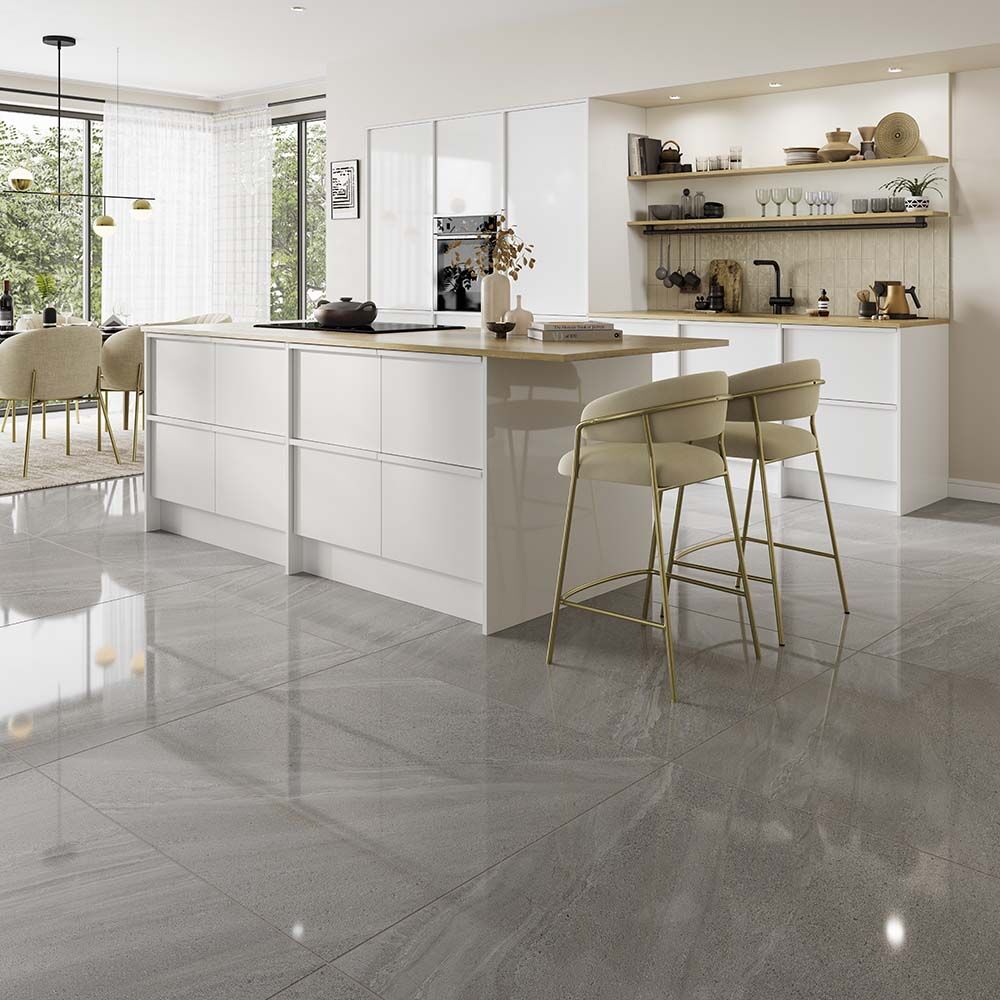 Sandwaves Graphite Grey Polished Wall And Floor Porcelain Tiles 100cmx100cm