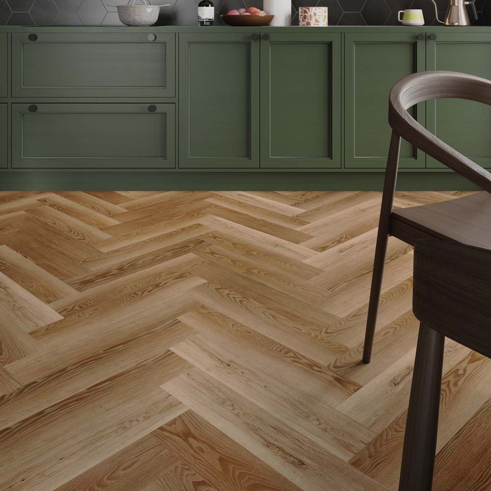 Premium ProLvt Golden Oak Herringbone 63cm x 12.6cm x 5.2mm SPC Click Flooring