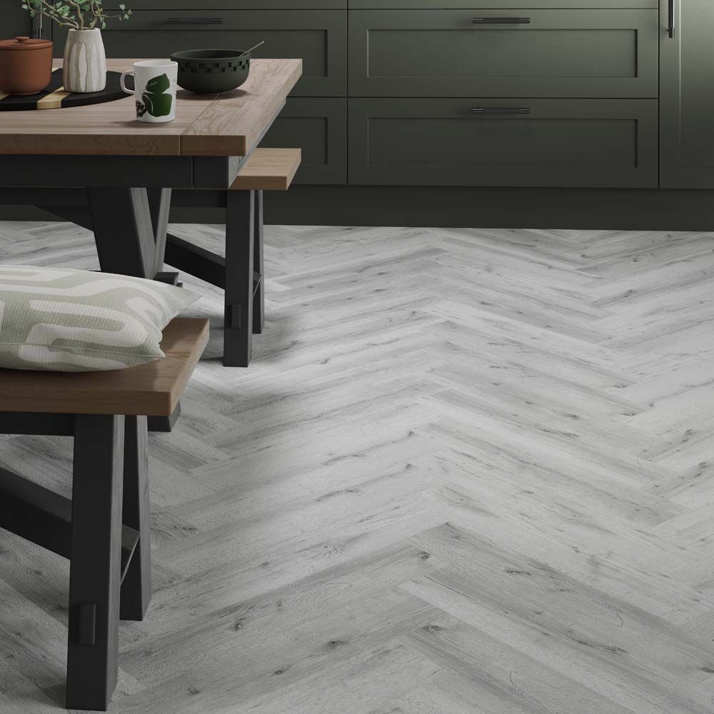 Premium ProLvt Wyre Silver Oak Herringbone 63cm x 12.6cm x 5.2mm SPC Click Flooring